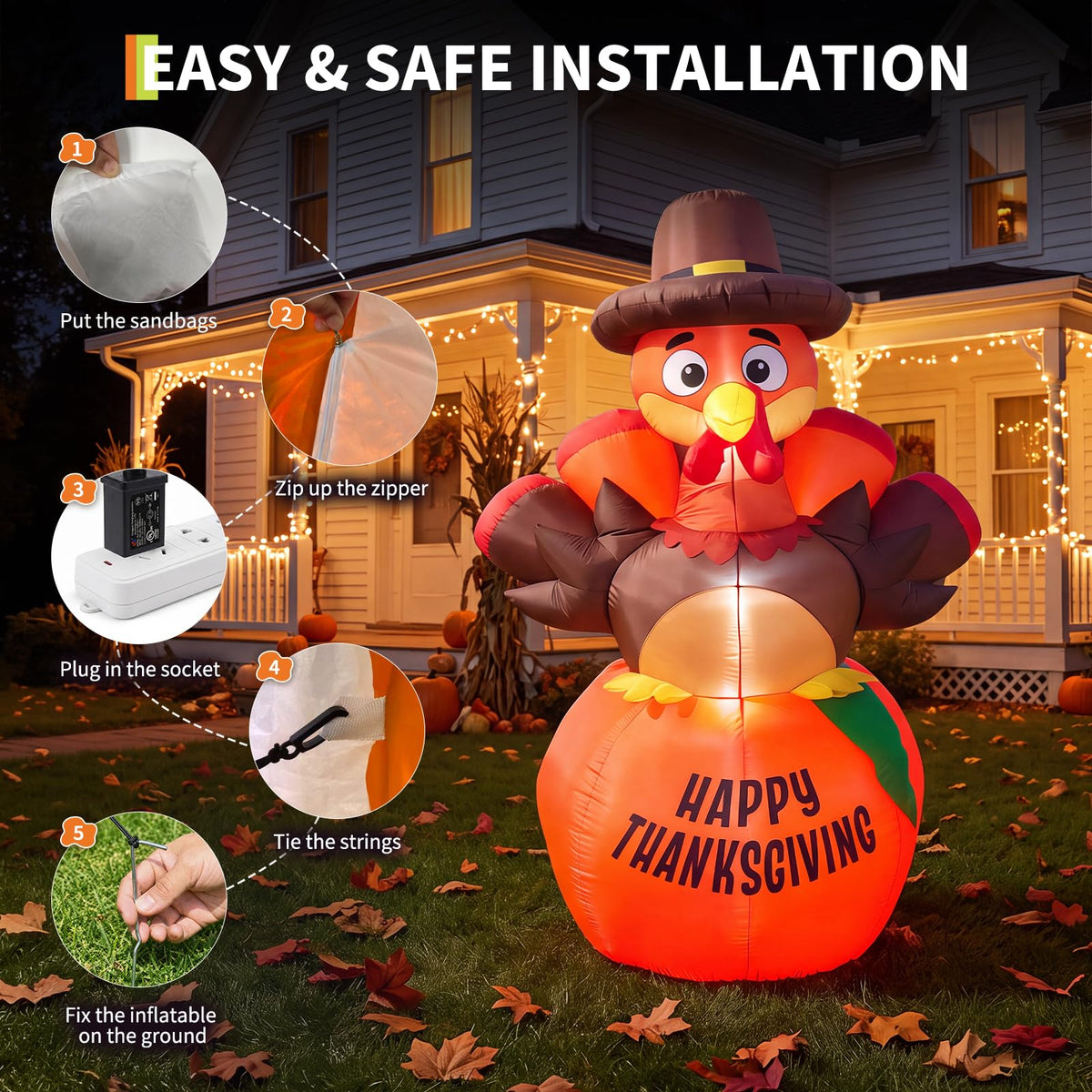 6-Foot Thanksgiving Turkey & Pumpkin Inflatable