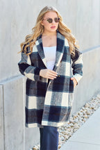 Double Take Full-Size Plaid Lapel Coat - Whispering Desires Shoppe