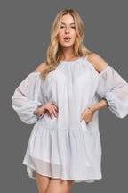 ADORA Cold Shoulder Balloon Sleeve Mini Dress - Whispering Desires Shoppe