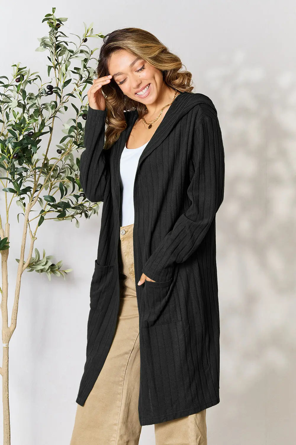 Basic Bae Pocketed Longline Hooded Cardigan - Whispering Desires Shoppe