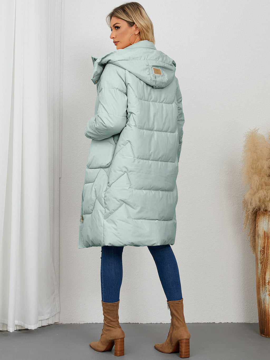 Long Sleeve Longline Hooded Winter Coat - Whispering Desires Shoppe