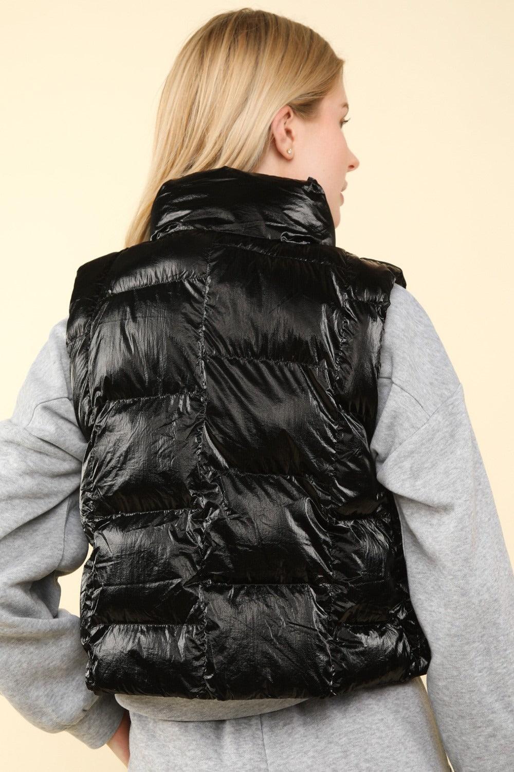 VERY J Shiny Metallic Zip Up Puffer Vest - Whispering Desires Shoppe