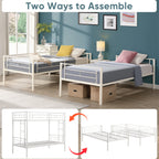 Twin metal bunk beds, metal structure bed frame with safety guardrails and 2 ladders, convertible bunk beds, white eprolo