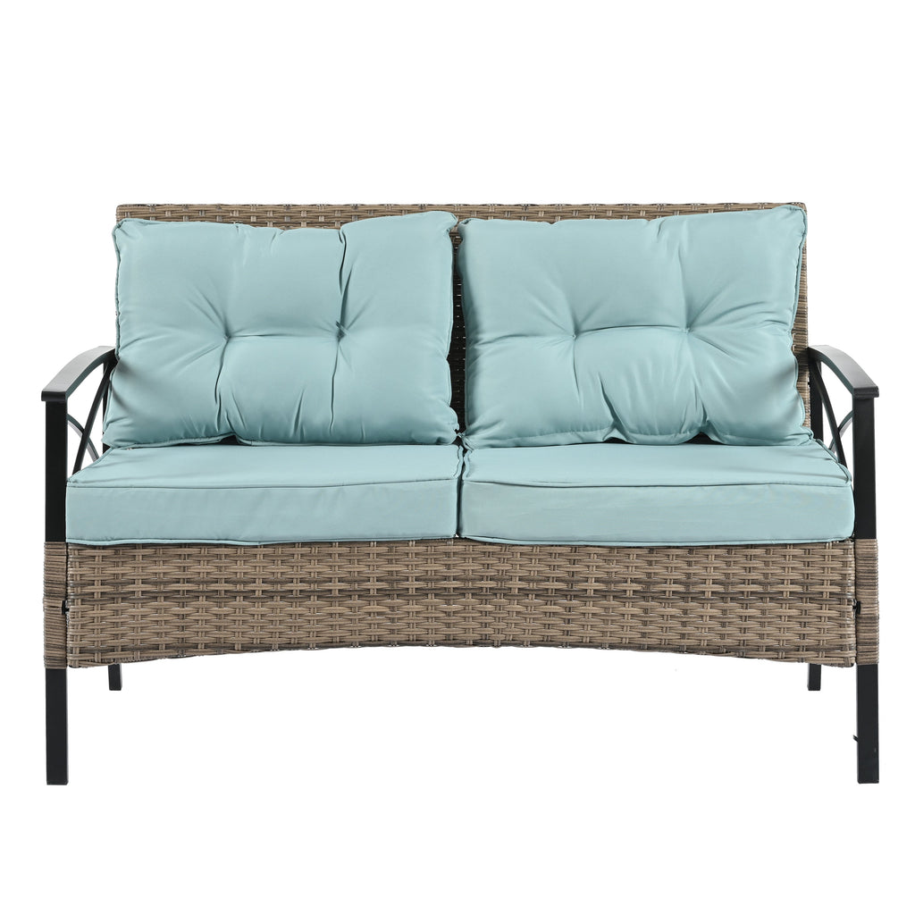 Patio Furniture, Outdoor Furniture, Seasonal PE Wicker Furniture, Four Set Wicker Furniture With Black Metal Table eprolo
