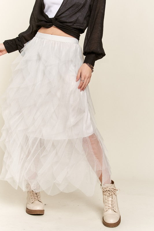 ADORA Ruffled Elastic Waist Midi Skirt - Whispering Desires Shoppe