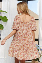 ADORA Floral Square Neck Puff Sleeve Dress - Whispering Desires Shoppe