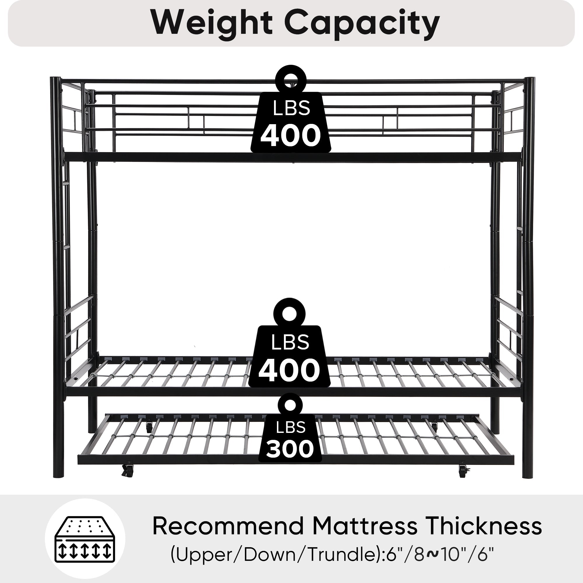 Twin bunk bed frame with trailer, metal bunk bed with sturdy guardrail and side ladder, can be divided into two beds, black eprolo