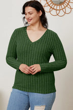 Basic Bae Ribbed V-Neck Long Sleeve Tee - Whispering Desires Shoppe