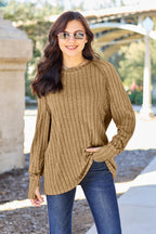 Basic Bae Ribbed Round-Neck Long-Sleeve Knit Top - Whispering Desires Shoppe