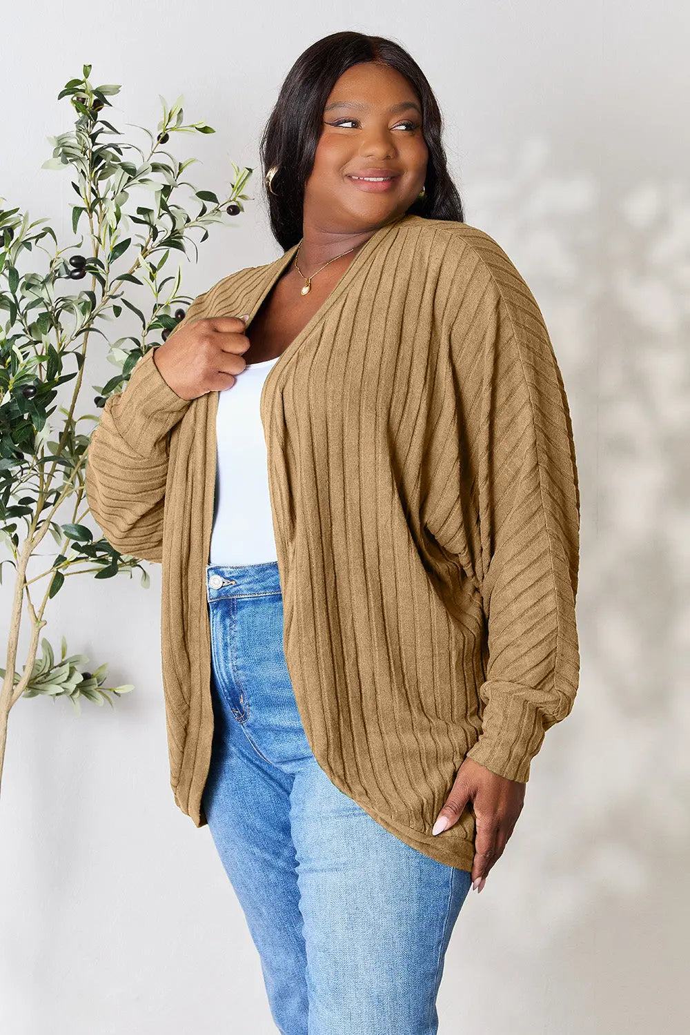 Basic Bae Ribbed Cocoon Cardigan (Full-Size) - Whispering Desires Shoppe