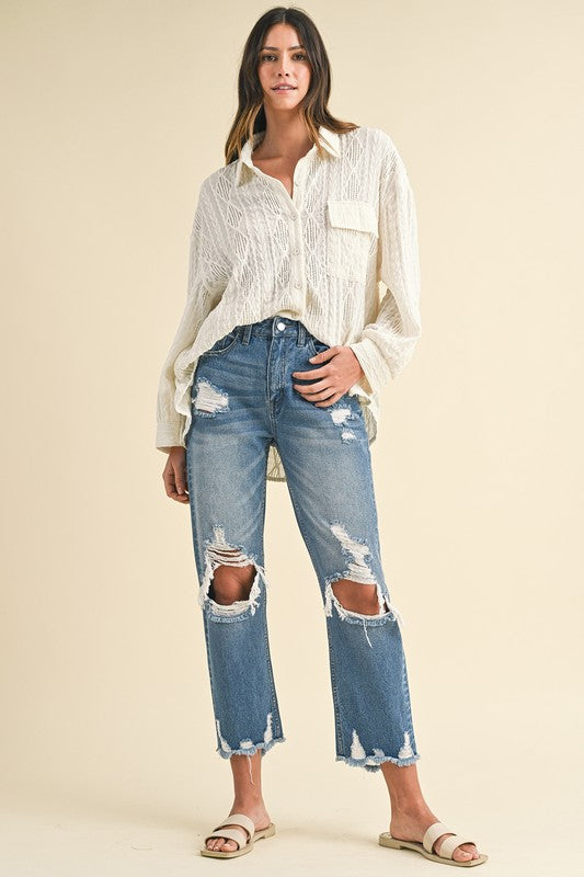 Annie Wear Distressed Raw Hem Cropped Jeans - Whispering Desires Shoppe