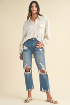 Annie Wear Distressed Raw Hem Cropped Jeans - Whispering Desires Shoppe