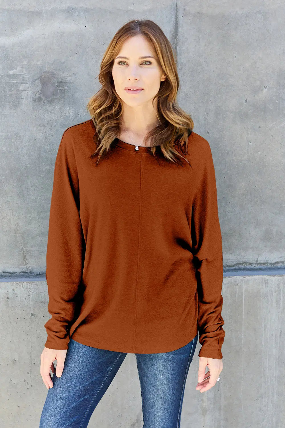 Double Take Full-Size Long Sleeve Round Neck Tee - Whispering Desires Shoppe