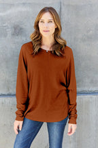 Double Take Full-Size Long Sleeve Round Neck Tee - Whispering Desires Shoppe