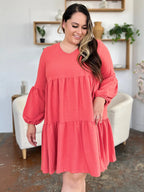 Double Take V-Neck Balloon Sleeve Tiered Dress w/ Pockets - Whispering Desires Shoppe