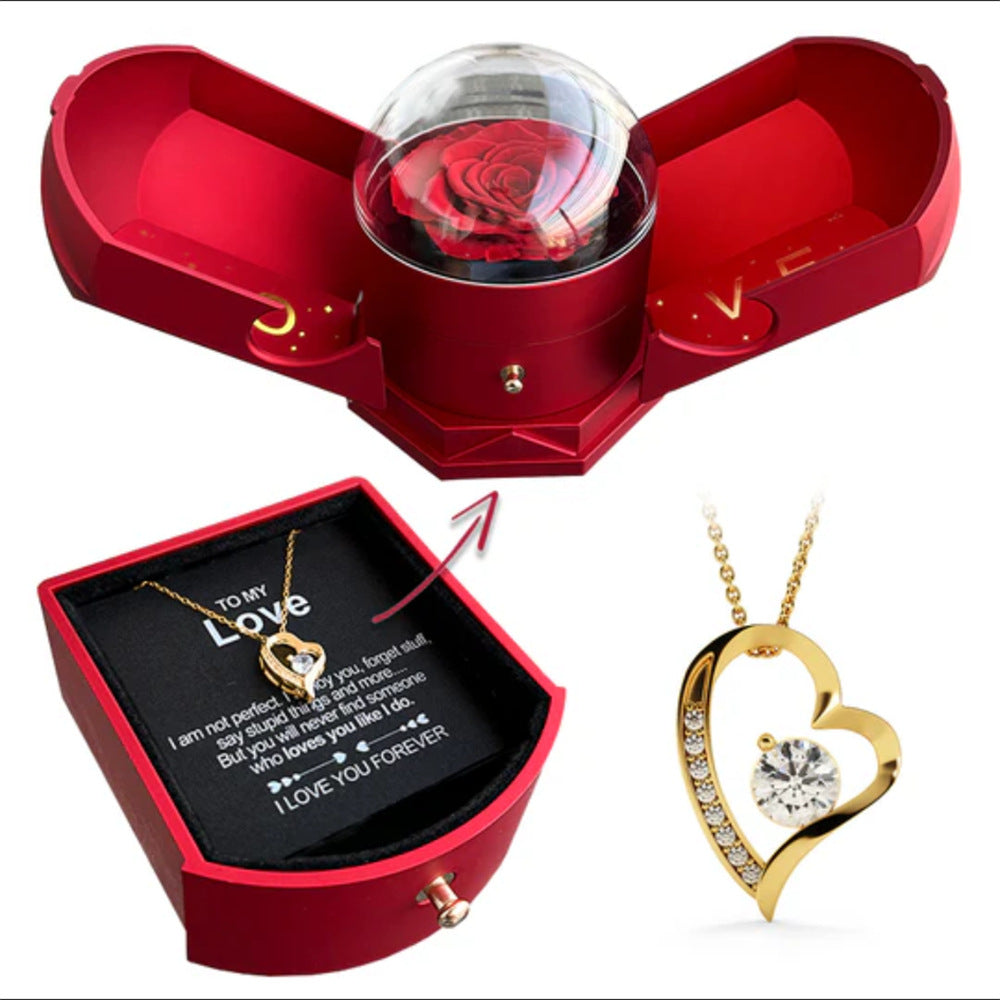 Double open rose gift box drawer style rose jewelry box angel wings Chinese Valentine's Day necklace gift box eprolo