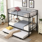 Twin bunk bed frame with trailer, metal bunk bed with sturdy guardrail and side ladder, can be divided into two beds, black eprolo
