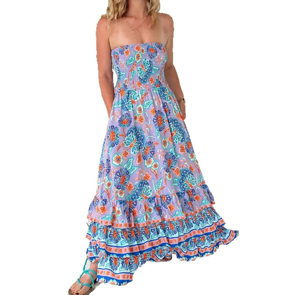 Style Sexy Fitted Multi-layer Ruffle Tiered Strapless Long Dress for Women eprolo