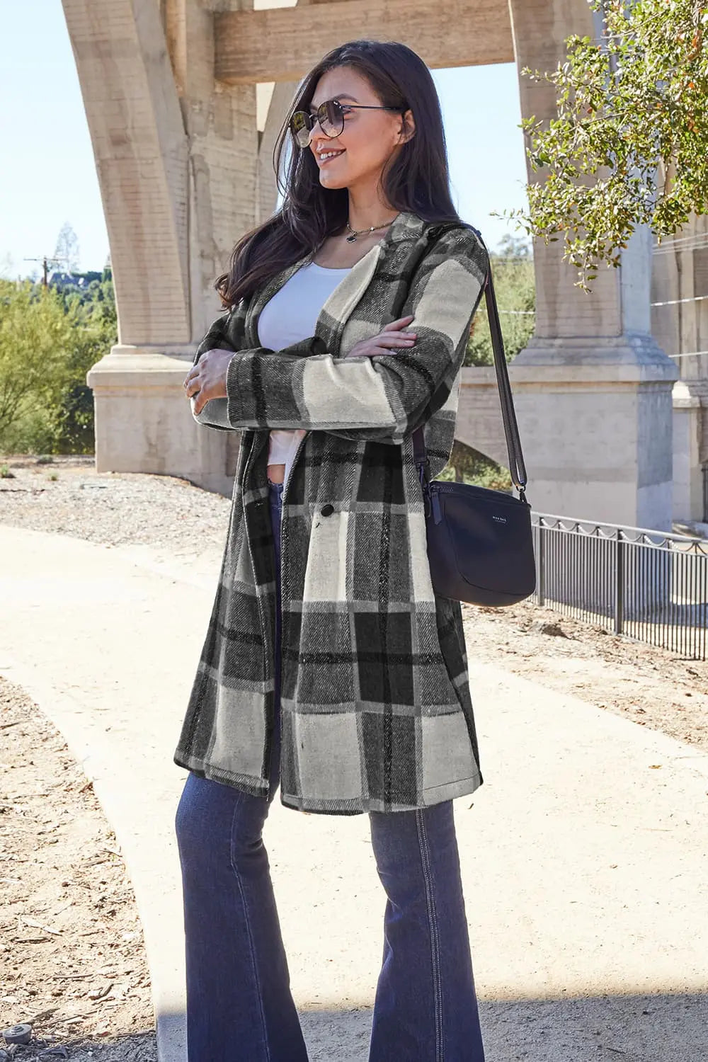 Double Take Full-Size Plaid Lapel Coat - Whispering Desires Shoppe