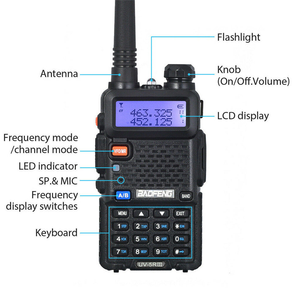 Baofeng Uv-5R Three Segment Walkie Talkie Vhf 220-226Mhz Uhf Frequency Dual Antenna Walkie Talkie Civil Handpiece - Whispering Desires Shoppe