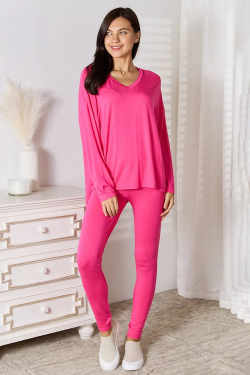 Basic Bae V-Neck Lounge Set – Soft Long Sleeve - Whispering Desires Shoppe