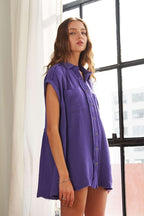 ADORA Raw Hem Collared Neck Button Down Shirt - Whispering Desires Shoppe