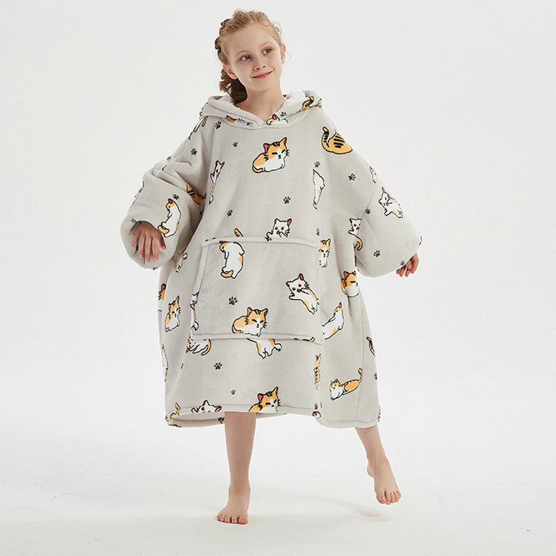 Kids Unisex Winter Warm Double Layers Sherpa Fleece TV Pocket Hoodies Blanket Hoodie Snuggle with Sleeves eprolo