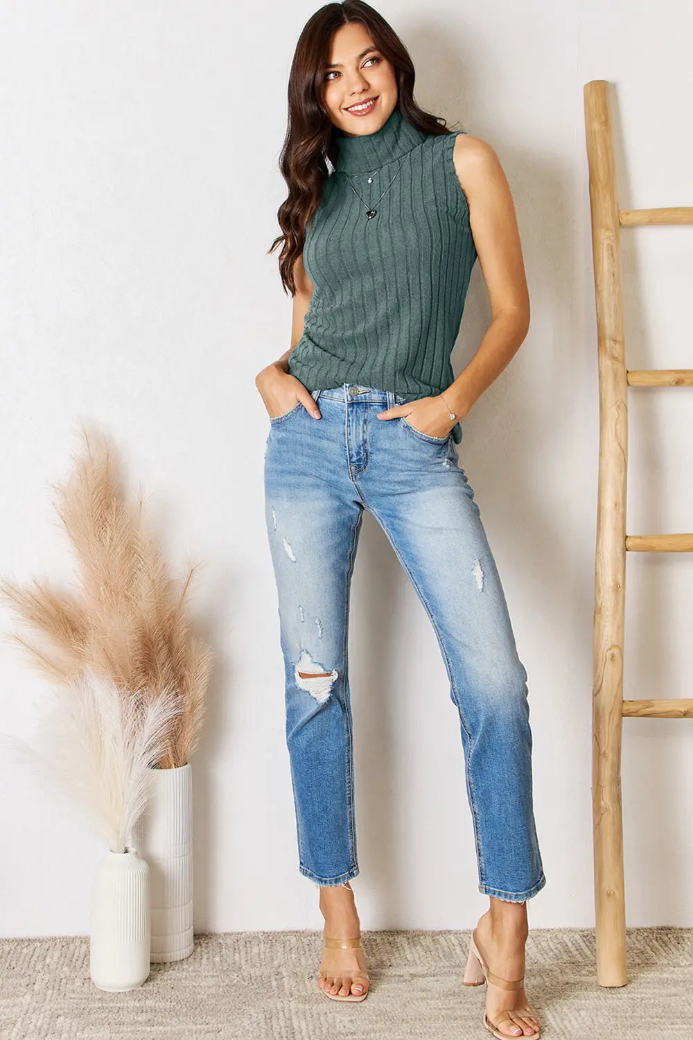 Basic Bae Ribbed Turtleneck Tank — Stretch Knit - Whispering Desires Shoppe