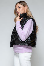 Snobbish Zip Up Turtleneck Shiny Quilted Vest - Whispering Desires Shoppe