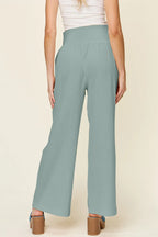 Double Take Smocked-Waist Wide-Leg Cotton Pants - Whispering Desires Shoppe