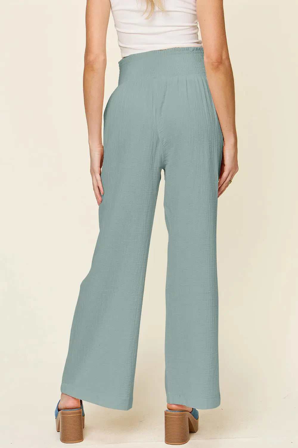 Double Take Smocked-Waist Wide-Leg Cotton Pants - Whispering Desires Shoppe