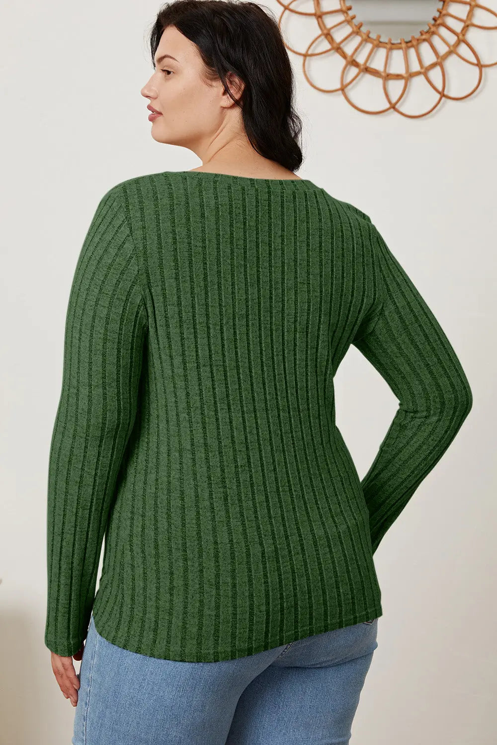 Basic Bae Ribbed V-Neck Long Sleeve Tee - Whispering Desires Shoppe