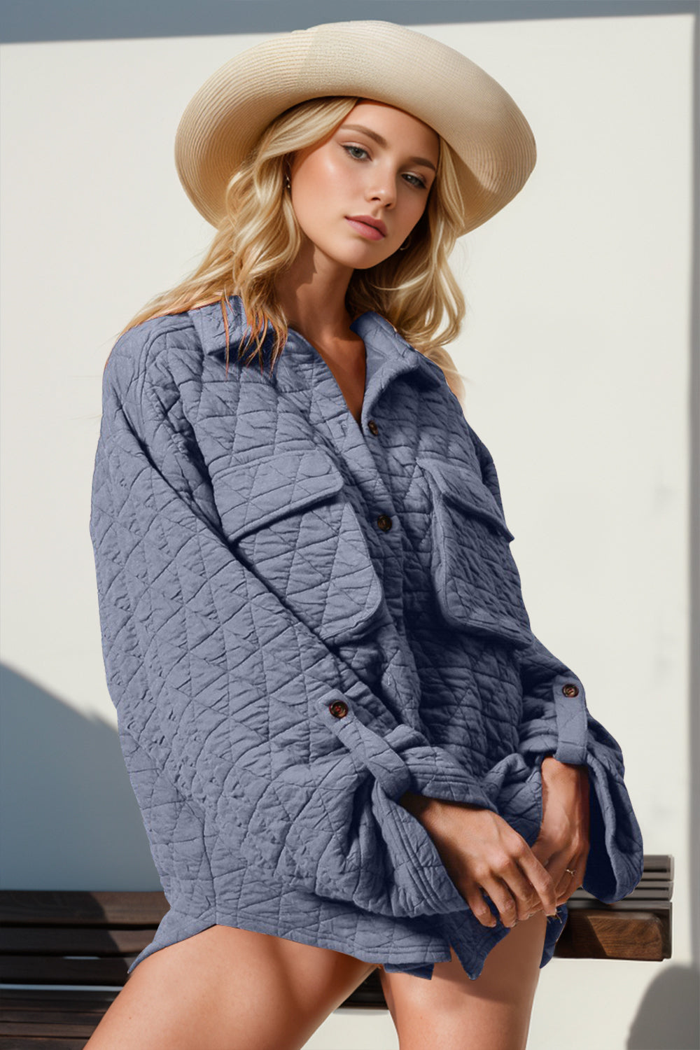 Double Take Button Up Quilted Shacket with Chest Pockets - Whispering Desires Shoppe