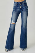 RISEN Distressed Button-Fly Flare Jeans - Whispering Desires Shoppe