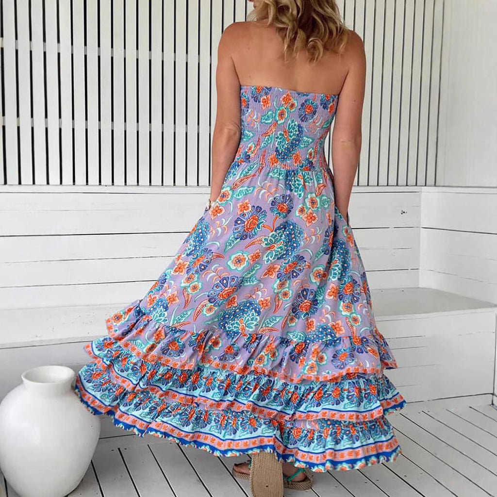 Style Sexy Fitted Multi-layer Ruffle Tiered Strapless Long Dress for Women eprolo