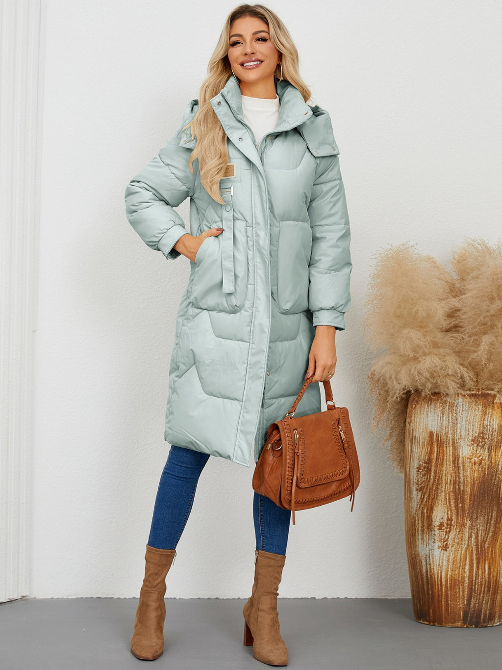 Long Sleeve Longline Hooded Winter Coat - Whispering Desires Shoppe