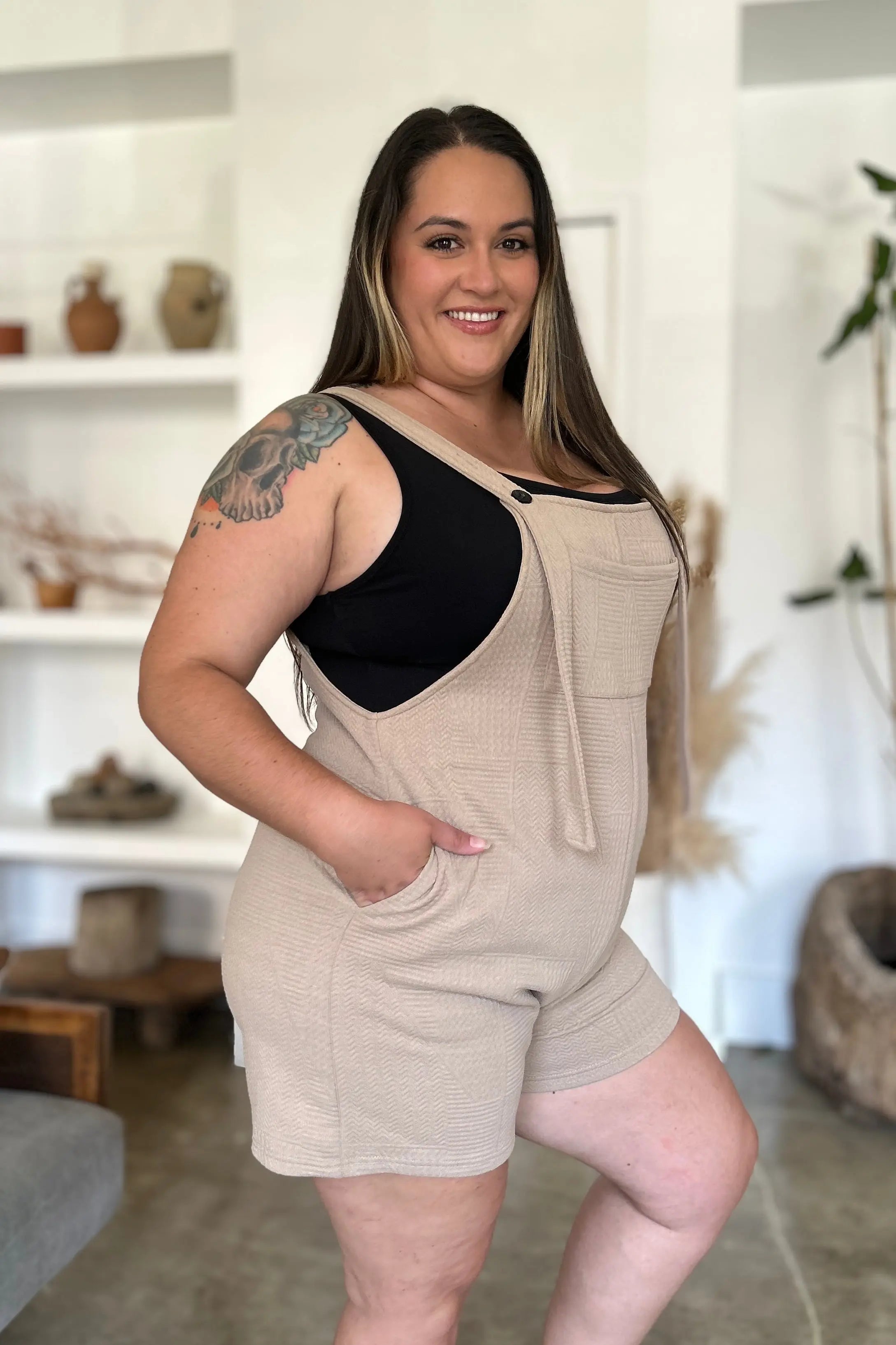 Double Take Full-Size Textured Sleeveless Romper - Whispering Desires Shoppe
