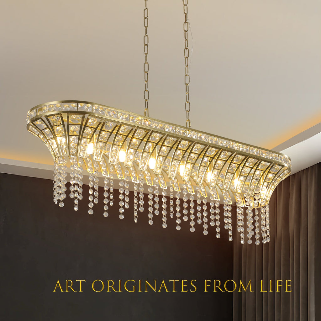 Modern Champagne Gold Kitchen Island Light - Oval Crystal ceiling chandelier eprolo