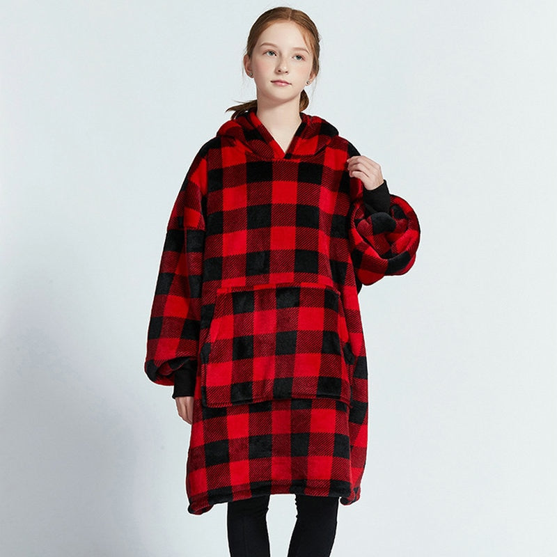 Kids Unisex Winter Warm Double Layers Sherpa Fleece TV Pocket Hoodies Blanket Hoodie Snuggle with Sleeves eprolo