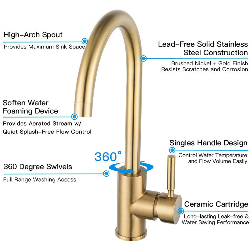 Stainless steel golden kitchen faucet, brushed gold face basin, washbasin, basin, mixed kitchen hot and cold Faucet eprolo