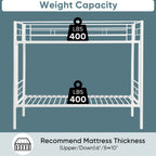 Twin metal bunk beds, metal structure bed frame with safety guardrails and 2 ladders, convertible bunk beds, white eprolo