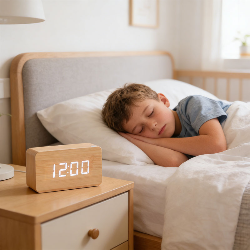 Wooden Electronic Digital Clock - Voice Controlled LED Desk Alarm with Date/Temperature Display, Battery/USB Powered eprolo