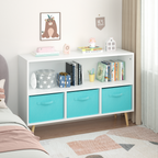 Kids bookcase with Collapsible Fabric Drawers Children's Book Display Toy Storage Cabinet Organizer White/Blue eprolo