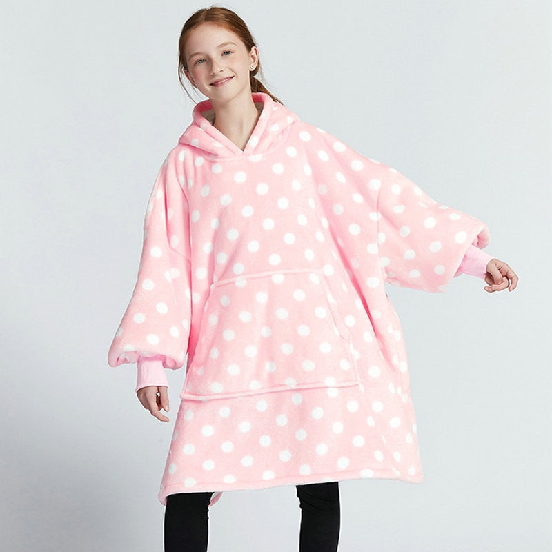 Kids Unisex Winter Warm Double Layers Sherpa Fleece TV Pocket Hoodies Blanket Hoodie Snuggle with Sleeves eprolo