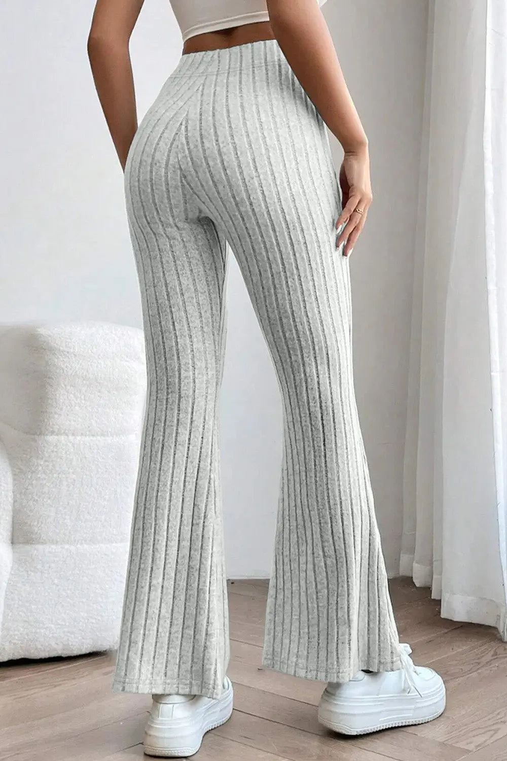 Basic Bae Ribbed High-Waist Flare Pants - Whispering Desires Shoppe