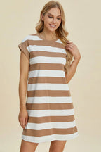 Striped Cap-Sleeve Mini Dress — Cotton-Blend Comfort - Whispering Desires Shoppe