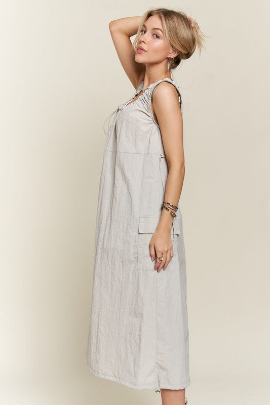 ADORA Drawstring Slit Back Cargo Dress - Whispering Desires Shoppe