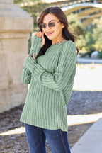 Basic Bae Ribbed Round-Neck Long-Sleeve Knit Top - Whispering Desires Shoppe