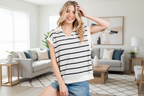 Ces Femme Collared Neck Contrast Striped Sweater Vest Trendsi