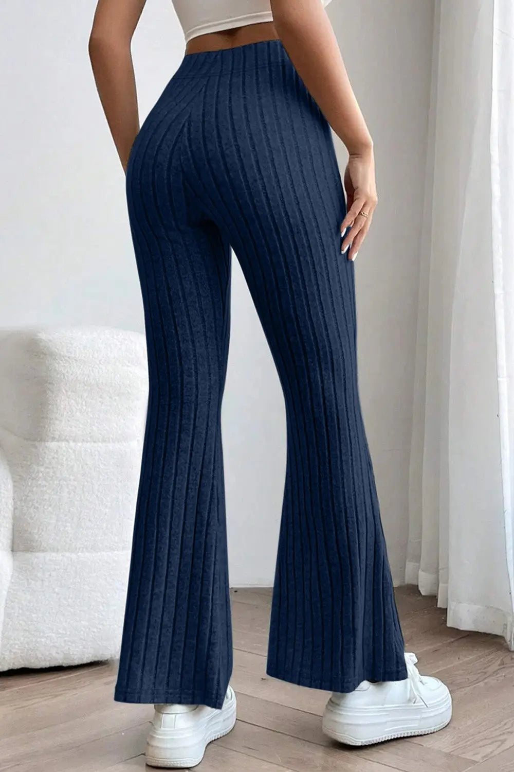 Basic Bae Ribbed High-Waist Flare Pants - Whispering Desires Shoppe